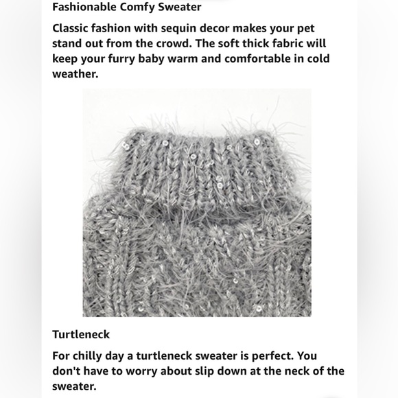 Pullover Knitted Classic Dog Sweater w/ Sequin Turtleneck for Sm/Med Breed NEW - Picture 2 of 11